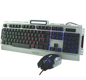 KIT Teclado + Mouse Gamer Semi-mecânico USB LED Rainbow Construção em Metal