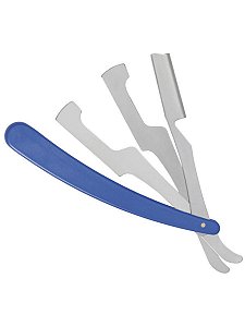 Navalhete Inox com Cabo Plástico Azul para Barbeiro / Cabeleireiro