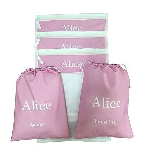 KIT VIAGEM PERSONALIZADO: 3 ENVELOPES LOOK DO DIA + 2 SAQUINHOS FUNCIONAIS
