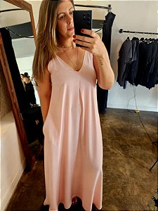 Vestido longo c pinça feminina no tecido viscolinho rosa BB