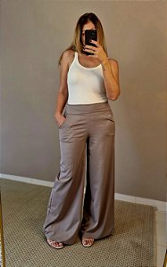 Calça pantalona de viscose c elastano cinza