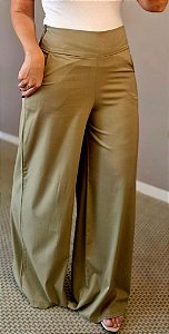 Calça pantalona de viscose c elastano verde