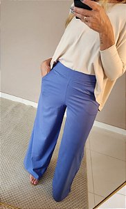 Calça pantalona de viscose c elastano azul