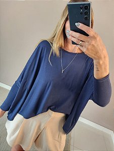 Blusa morcego azul marinho viscolycra c punhos