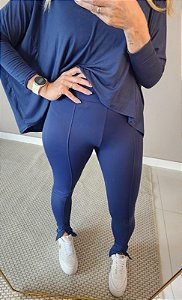 Calça lipo c ziper tratorado c costura azul marinh