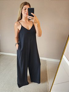 Macacão pantalona viscolinho preto