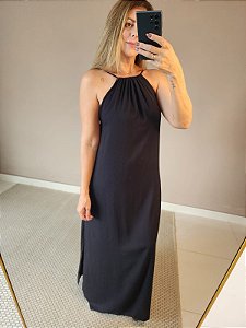 Vestido longo frente unica no viscolinho preto