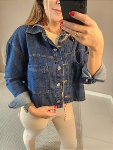 Jaqueta Jeans curta azul escuro