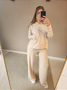 Blusa moletinho com capuz de viscose bege