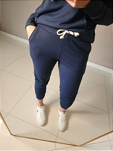 Calça jogger moletinho azul mari c ilhoes e cordão