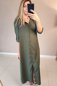 Vestido chemisi longo no viscolinho na cor verde