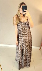 Vestido longo camadas alça amarração floral preto