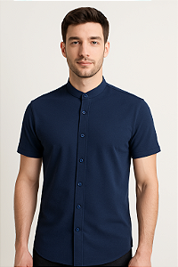 Camisa Gola Padre em Algodão com Elastano