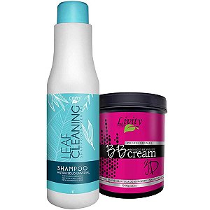Kit Progressiva BB Cream 3D Capilar BTX Livity + Shampoo Antirresíduo Leaf Cleaning 1Kg