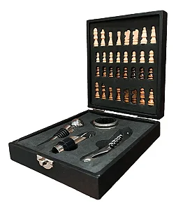 Kit Acessórios de Vinho Luxo com Jogo de Xadrez
