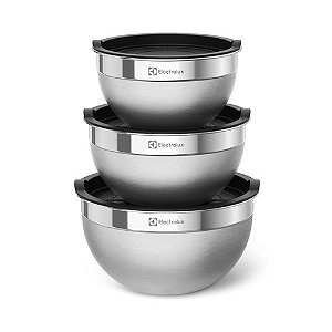 Conjunto 3 Peças Bowls Tigelas de Inox com Tampa Plástica Electrolux