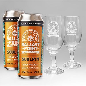Kit Degustação Ballast Point Sculpin | 2 Latas 473ml + 2 Taças Exclusivas | Experiência IPA Premium