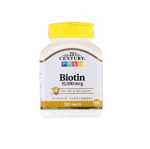 Biotina 10,000 mcg Cabelos Pele e Unhas 120 Cápsulas Century
