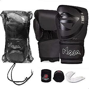 Kit Muay Thai Boxe Naja Luva Black Line Preta
