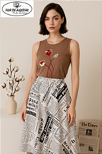 Saia de Algodão Jornal Evasê G - Flor de Algodão.