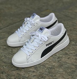 Tenis Puma Smash v3 Couro  Branco com Preto