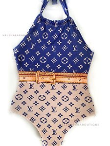 Maiô azul/bege LV inspired