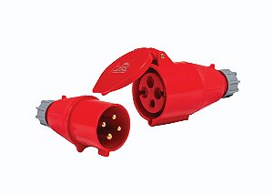 Kit Plugue + Tomada Industrial 3p+t 32a Rohdina 6h Ip44 Verm Macho e Femea