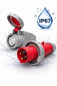 Kit Plug e Tomada Sobrepor Industrial 32A 3P+T 6H 380V Vermelho Prova D'Água