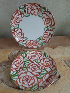 Jogo Pratos Rosas com ouro- 12 peças