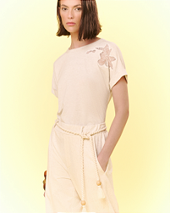 Blusa Malha Linho Bordado