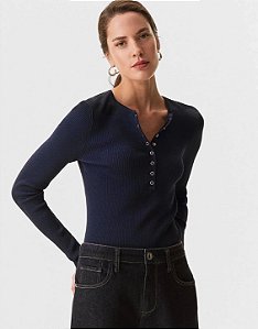 Blusa Tricot Canelada Botões