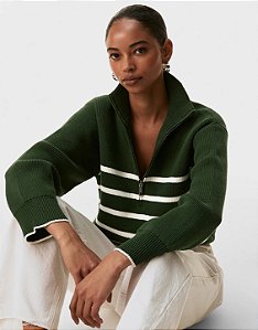 Blusa Tricot Listrada Zíper