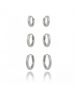 Trio de argola lisa na prata 925