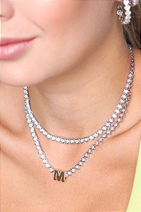 Colar riviera com formato de coração cristal