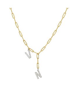 Colar  personalizado de gravata de elos e letras cravejada