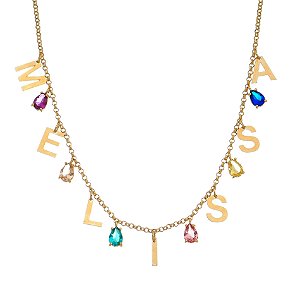 Colar personalizado de nome com pedras coloridas