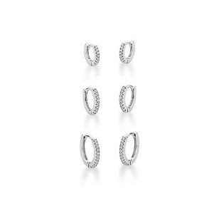 Trio de argola cravejada de prata 925