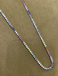 Colar riviera 3mm três pontas colorida