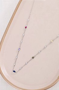 Colar intercalado com  zircônias e navete gota e oval
