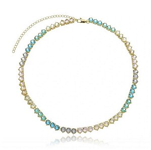 Colar riviera 4mm três garras colorida