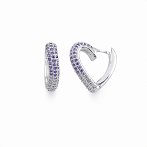 Argola de coração lilás e rosé na prata 925