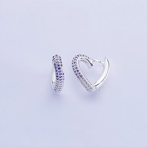 Argola de coração lilás e rosé na prata