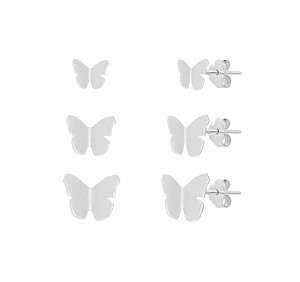 Trio de borboleta lisa na prata