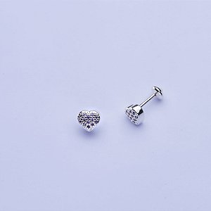 Brinco de coração cravejado tarraxa baby na prata