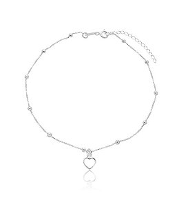 Tornozeleira de coração na prata