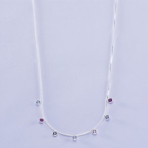 Colar ponto de luz colorido na prata