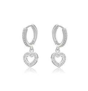 Argola com pingente de coração na prata