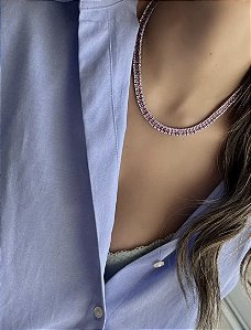 Colar riviera cristal e pink