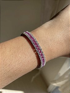 Pulseira riviera cristal e pink