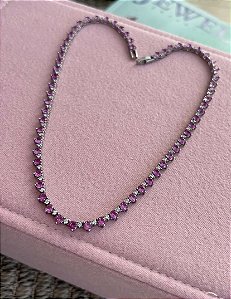 Colar riviera zircônias cristais e pink